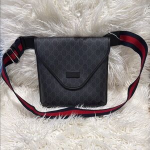 Gucci Black Messenger Bag with Red and Blue Strap